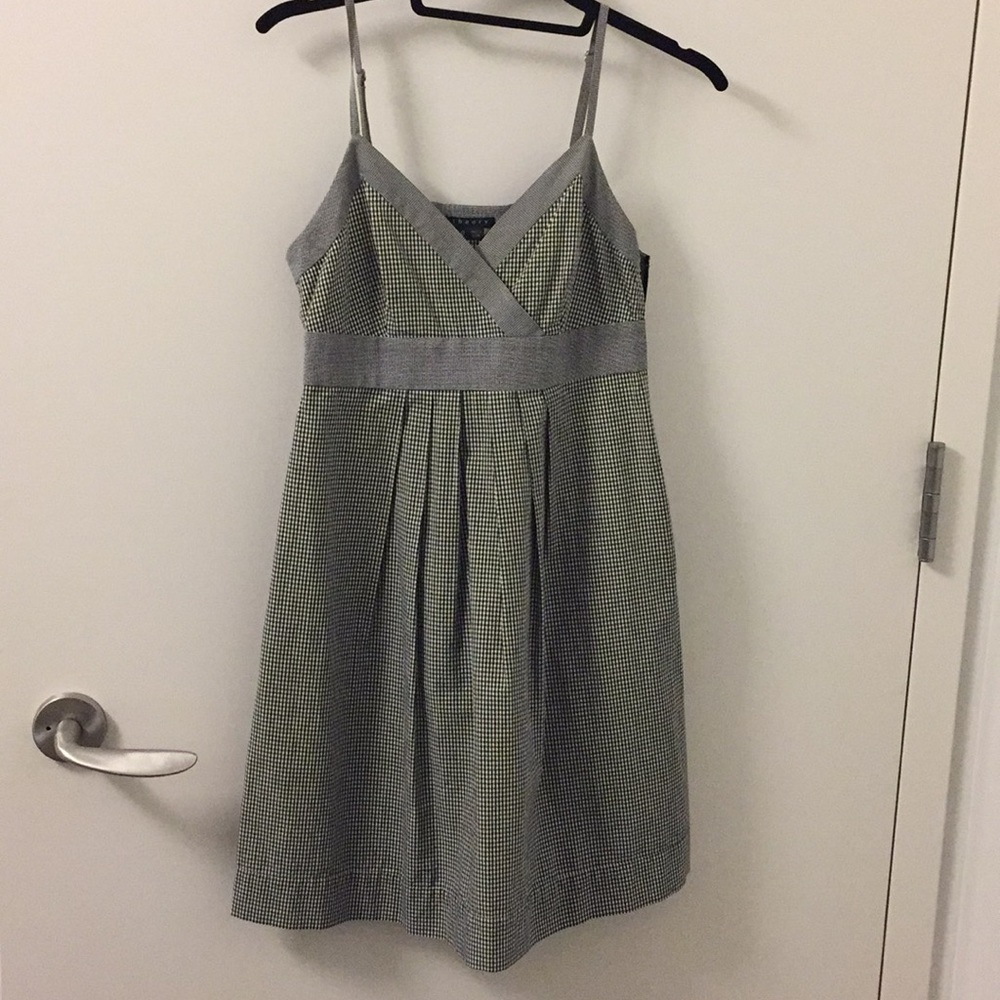 Theory Linen Cotton Dress Black White Micro Check